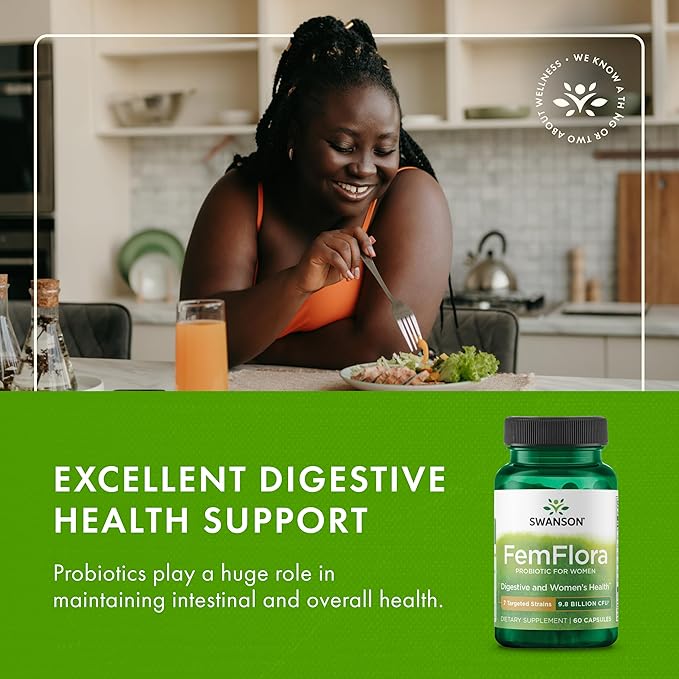 Swanson FemFlora Women's Probiotic for Feminine Digestive, Urinary, and Vaginal Health Support with 9 Billion CFU Per Capsule (60 Capsules, 4 Pack)