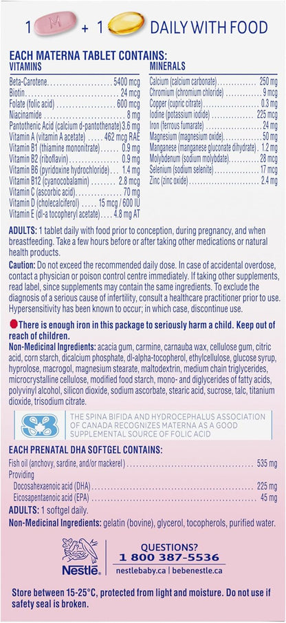 NESTLÉ Materna Prenatal Multivitamin with DHA Supplement | Folic Acid | 60 tablets + 60 DHA soft gels
