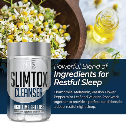 Slim-Tox NDS Nutrition Maximum Fat Loss Support Through Appetite Control, Restful Sleep, Digestive Health - CLA, Chamomile, Safflower Oil - Stimulant Free Dietary Supplement - 90 Capsules …