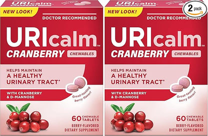 Uricalm Cranberry,Daily Dietary Supplement Chewable with D-Mannose,Berry,60 Count (Pack of 2)