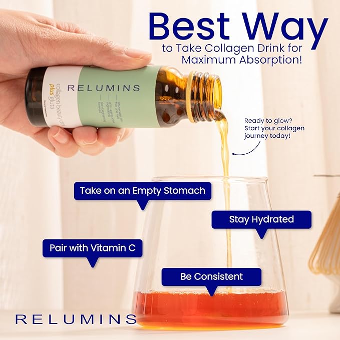 Relumins World's Most Advanced Collagen Drink - 10,000mg w/Glutathione & Antioxidants | USA's No.1 Liquid Collagen, Anti-Aging Spring Glow Essentials | Apple Flavor | Made in USA - 30 Bottles