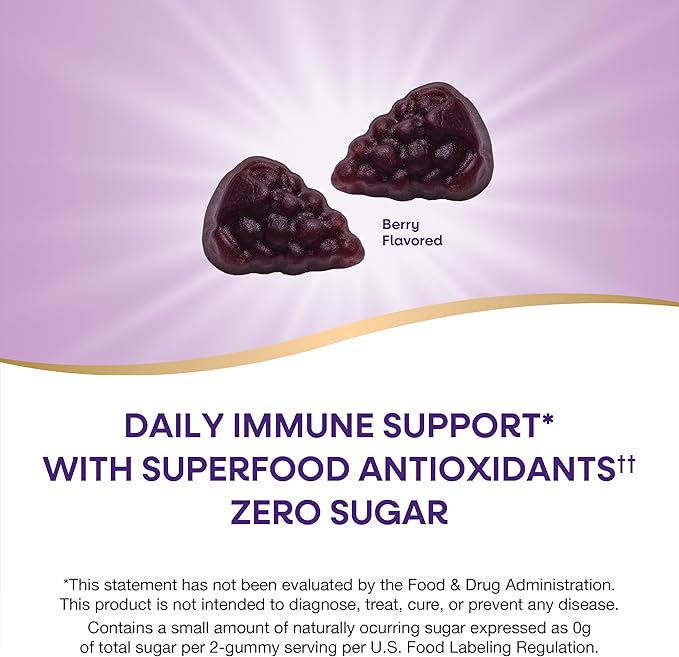 Nature’s Way Sambucus Zero Sugar Immune Gummies, Daily Immune Support*, Black Elderberry Extract, Vitamin C, Vitamin D3, Zinc, Sugar Free, Sugar Alcohol Free, Plant-Based Sweeteners, 70 Gummies