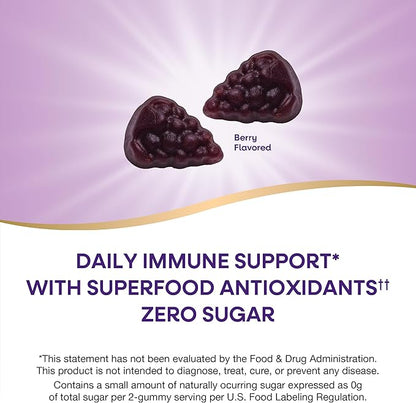 Nature’s Way Sambucus Zero Sugar Immune Gummies, Daily Immune Support*, Black Elderberry Extract, Vitamin C, Vitamin D3, Zinc, Sugar Free, Sugar Alcohol Free, Plant-Based Sweeteners, 70 Gummies