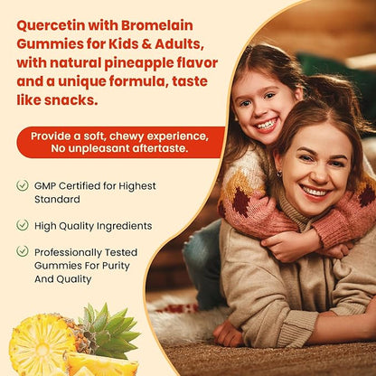 (2 Pack) Sugar Free Quercetin with Bromelain Gummies for Kids & Adult - Immune, Antioxidant, Seasonal Support, 1000mg Quercetin Supplements with Bromelain, Zinc, Elderberry, Vitamin C D3 E, 120 Count