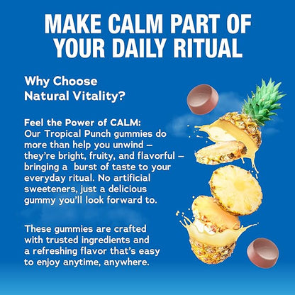 Natural Vitality Calm Ashwagandha Gummies | Tropical Punch Flavor | Concentrated Extract | Vegan & Gluten Free Herbal Supplement | 60 Count