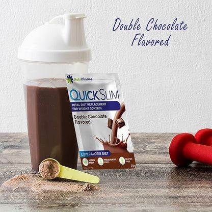 Quick Slim Meal Replacement Shake for Weight Loss, 30 Servings, 20g Protein, 27 Vitamins & Minerals, Dietary Fiber, Low Carb, Gluten Free (Double Chocolate, 30 Sachets)