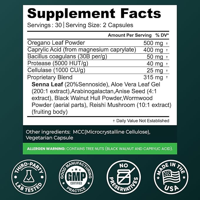 Candida Complex with Caprylic Acid for Men & Women – Anti Overgrowth, Balance and Restore Supplement for Yeast, Healthy Gut Flora & Skin with 30B/g Probiotic, Oregano, Senna - 1 Month Supply