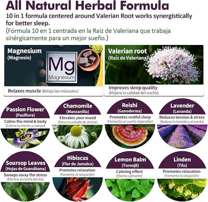 Valerian Root Sleep Aid Drops, Gotas de Glicinato y Citrato de Magnesio, Pasiflora y Valeriana para Dormir Profundamente adulto, Magnesium Citrate & Passionflower Extract Liquid Tincture.2oz