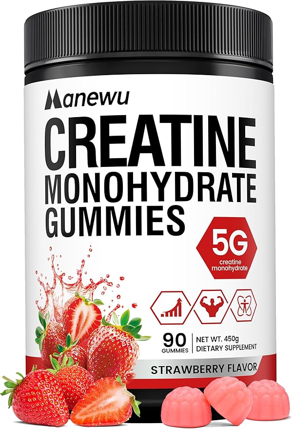 99.9% Creatine Monohydrate Gummies, SGS Certified, 5000mg Creatine Gummies for Men & Women, Support Muscle Strength, Recovery & Stamina, Sugar Free, Vegan, Non-GMO, Strawberry Flavor, 90 Count