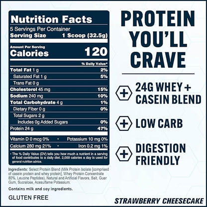 PEScience Select Protein Powder, Whey and Casein Blend, Gluten Free, Low Carb Protein Powder for Women and Men, Low Calorie, Keto Friendly - Strawberry Cheesecake, 5 Servings