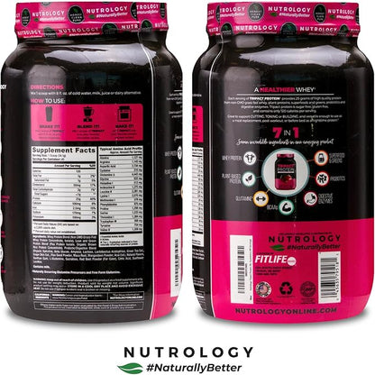 Nutrology TRIPACT Protein Powder - 7-in-1 Meal Replacement Shake with Grass Fed Whey Protein Powder, Pea, Rice, Greens for Muscle Recovery & Immunity, Superberry Flavor, 40 Servings