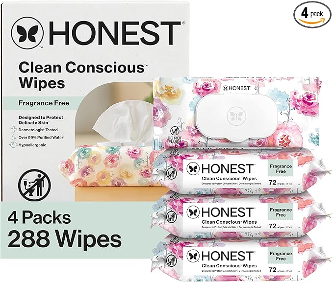 The Honest Company Hypoallergenic Multi-Use Baby Wipes for Sensitive Skin, Rose Blossom, 288 Count