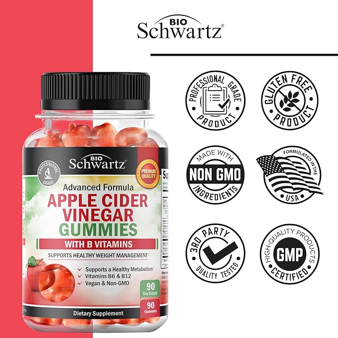 Apple Cider Vinegar Gummies for Weight Loss - ACV Gummies with The Mother for Women & Men - Energy Boost Bloat Digestive & Immune Support - Vitamin B12 B6 B 9 Folic Acid - Vegan Detox Cleanse -90Ct