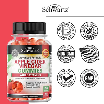 Apple Cider Vinegar Gummies for Weight Loss - ACV Gummies with The Mother for Women & Men - Energy Boost Bloat Digestive & Immune Support - Vitamin B12 B6 B 9 Folic Acid - Vegan Detox Cleanse -90Ct