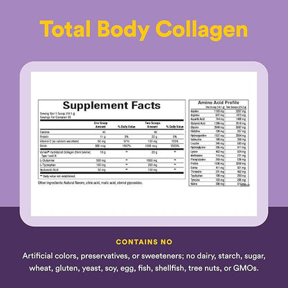 Natural Factors Total Body Collagen - Bioactive Collagen Supplement for Hair & Nail Growth Support - Healthy Skin Supplement with Protein, Vitamin C & More - Pomegranate, 500 g (38 Servings)