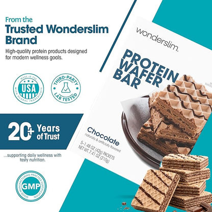 WonderSlim Protein Wafer Snack Bar, Chocolate, 210 Calories, 15g Protein, 0mg Cholesterol (5ct)