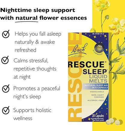 Bach Rescue Sleep Liquid Melts, Natural Orange Vanilla Flavor, Natural Sleep Aid, Stress Relief, Homeopathic Flower Essence, Free of Melatonin, Non-Alcohol, 3 Pack, 28 Count Each