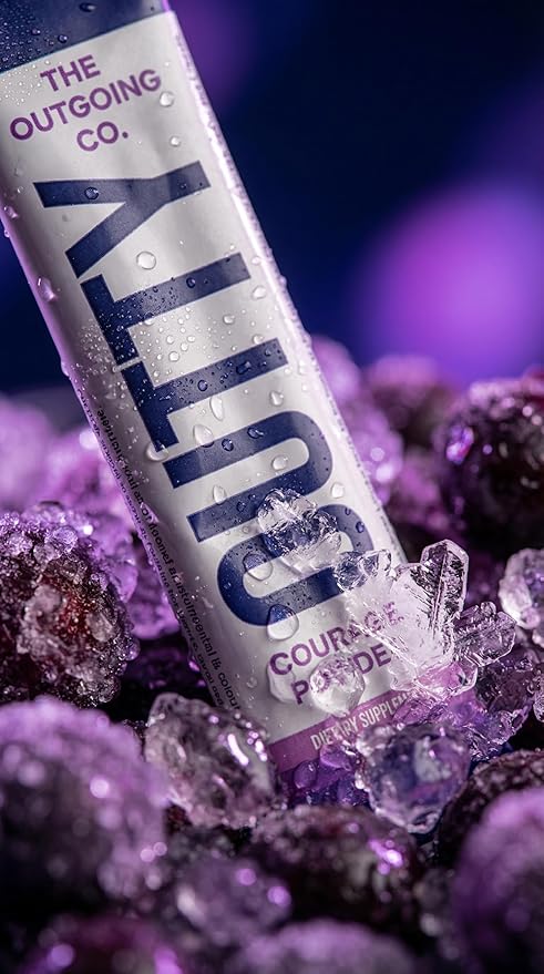 OUTTY Courage Powder Social Energy & Mood Support Drink Mix With Taurine, L-Theanine & Oroxylin A Stress Relief, Mental Clarity & Alcohol Alternative Acai Mixed Berry (15 Stick Packs)