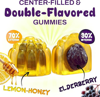 OH MY CHEWY Elderberry Gummies Immunity Support - Real Honey and Lemon Immune Supplement for Kids & Teens with Vitamin C, Echinacea, and Zinc - 60 CT