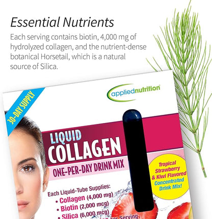 Applied Nutrition Liquid Collagen Skin Revitalization - 10 Liquid Tubes, Pack of 2 - Collagen, Biotin & Silica - Tropical Strawberry & Kiwi Flavor - 20 Servings
