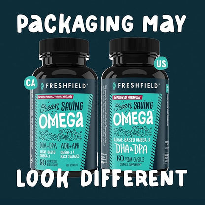 Freshfield Omega 3, DHA Supplements, Potent 1 per Day Formula, Algae (Algal) Oil, Vegan Omega, Ocean Saving Fish Oil Alt, Sustainable, Concentrated DHA per Capsule, w/DPA