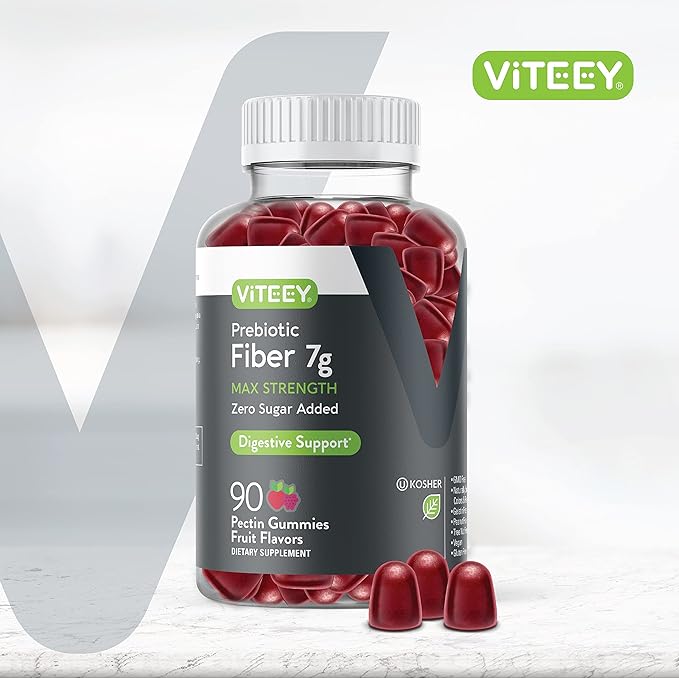 Viteey Prebiotic Fiber Gummies for Adults, 7g - Gut Health & Digestive Soluble Fiber Supplement Gummies - Zero Sugar Added, Vegan, Gluten-Free - 90 Count