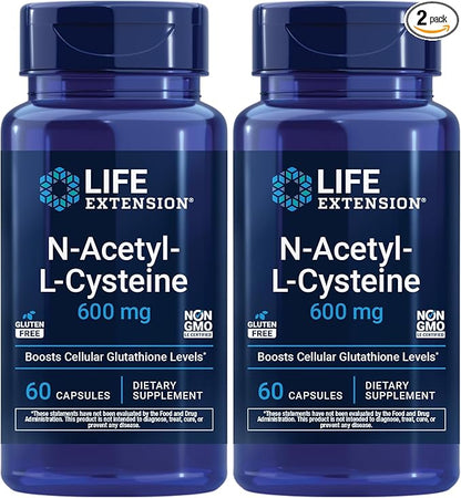 Life Extension N-Acetyl-L-Cysteine (NAC),Immune,Respiratory,Liver Health,NAC 600 mg,Potent antioxidant Support,Free-radicals,Easy to Absorb,60 Capsules,(Pack of 2)