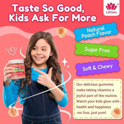 Kids Multivitamin Gummies + Iron, Omega 3, Probiotic, Fiber, Vitamins A C D3 E, K2, Methylfolate, Calcium, Choline, Kids Vitamins Multivitamin for Growth, Immune, Bone, Brain, Focus, No Sugar, 60 Cts