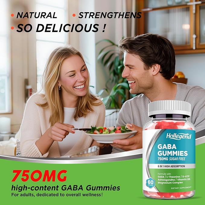 GABA Gummies, Sugar-Free Stress Relief Gummies for Adults, High-Potency GABA L-theanine Supplement with Magnesium, Ashwagandha, 5-HTP & Vitamin B6 for Zzz & Brain Health, Vegan, 60