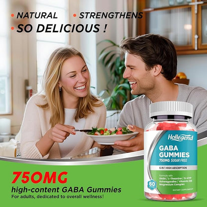 GABA Gummies, Sugar-Free Stress Relief Gummies for Adults, High-Potency GABA L-theanine Supplement with Magnesium, Ashwagandha, 5-HTP & Vitamin B6 for Zzz & Brain Health, Vegan, 60