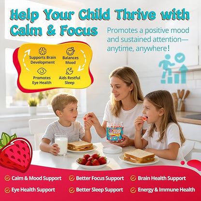 duwhot Saffron for Kids Gummies Sugar Free, Saffron Magnesium Supplement w/Holy Basil, Rosemary, Omega-3 & Vitamins for Happy Kids, Brain, Energy & Vision Support, Vegan, Organic, 60 Chewables