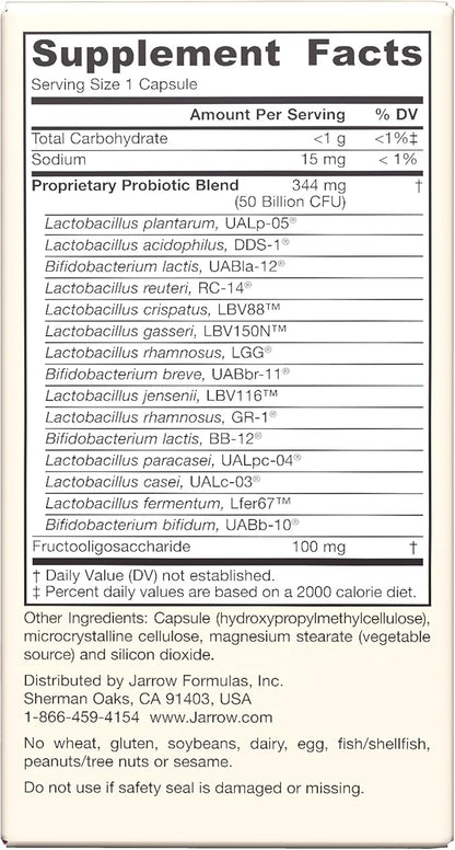 Jarrow Formulas Fem-Dophilus Vaginal & Digestive Probiotic 50 Billion CFU, 9 Clinically-Studied Strains, for Vaginal Flora & Yeast Balance, Urinary Tract, Digestive, & Immune Support, 30 Capsules
