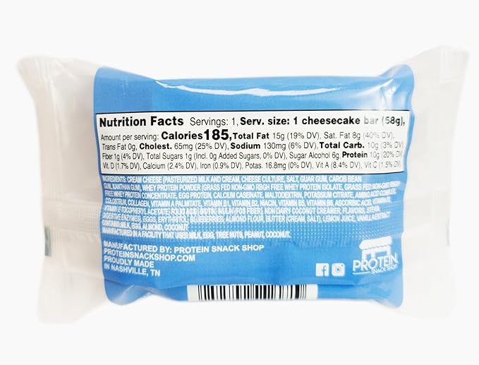 Low Carb Protein Cheesecake Bars | High Protein, Gluten-Free, Clean Ingredients Snack Bars (20, Blueberry)