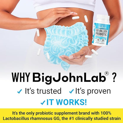 BIGJOHNLAB® - Probiotics for Boost Weight Management - 6 Probiotic Strains - Prebiotics - Key Ingredient Cayenne & Green Tea - Supports Gut Health - Weight Management for Women & Men - 30 CT