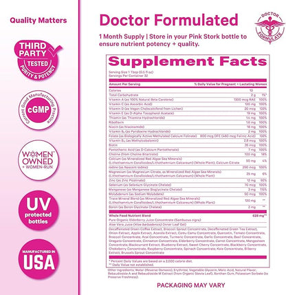 Pink Stork Liquid Prenatal Vitamins for Women - Berry Flavor Organic Food Blend - Fertility, Pregnancy, Postpartum Essentials - Morning Sickness Support - Breastfeeding & Lactation - 32 Servings