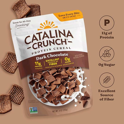 Catalina Crunch Protein Cereal - Sugar Free Breakfast Cereal with 11g of Protein - Gluten Free - Dark Chocolate - 9 oz. Bag (Pack of 1) (Packaging May Vary)