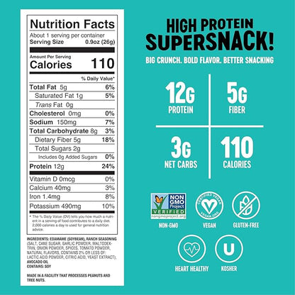 The Only Bean High Protein Snacks, Healthy Snacks for Adults and Kids, Vegan and Low Carb Snacks, Individual Gluten Free Keto Snacks - Edamame Beans Snack (Ranch) - 0.9oz (Pack of 10)