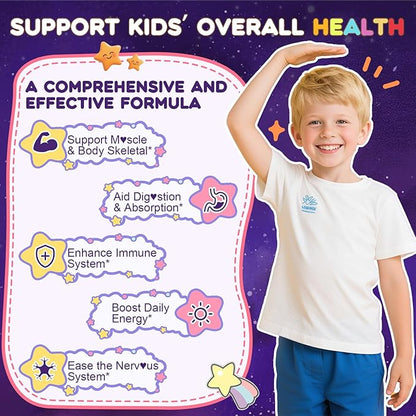 Magnesium Gummies Supplement for Kids 4+: Organic Chewable Supplement with Citrate Magnesium VitaminB6 D3 Zinc L-Theanine - Extra Strength Zzz Aid Overall Health Support for Kids(120Count)
