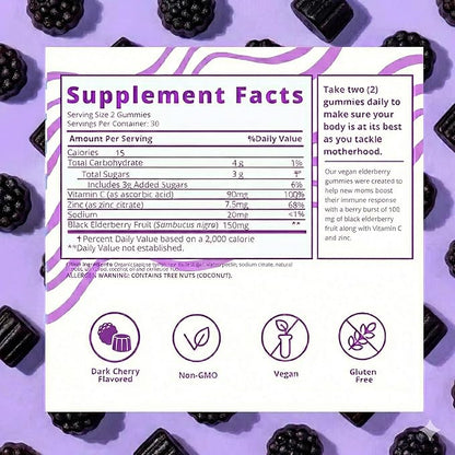 Baby Blues Berry Boost for Moms, Immunity Elderberry Gummies Immune Support Supplement with Vitamin C and Zinc for Adults, Non-GMO Immune System Vitamins Booster Vegan Gluten Free Gummies, 60pcs