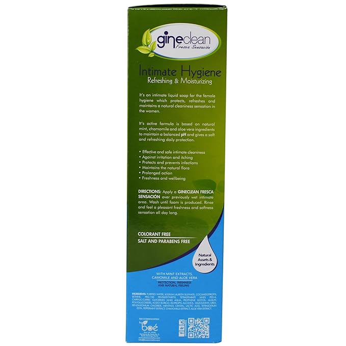 BOE Gineclean Feminine Wash 16 oz, Natural Intimate Cleanser with Mint, Chamomile & Aloe Vera – pH Balanced, Refreshing & Moisturizing - Paraben-Free, Dye-Free, Salt-Free - Daily Hygiene for Women
