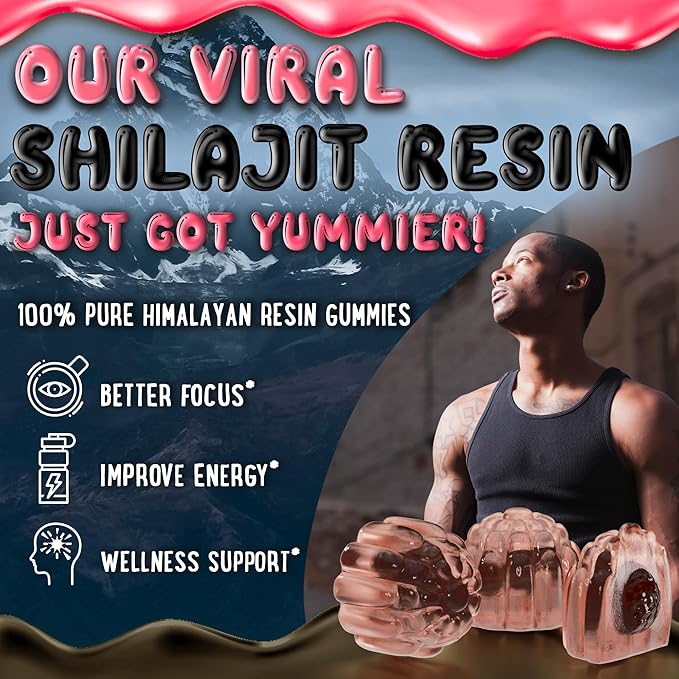OH MY CHEWY Pure Himalayan Shilajit Gummies - High Potency Gold Grade Resin - Energy Boost and Immune Support for Men and Women with Ashwagandha and Shatavari - 120 Gummy - Strawberry & Banana