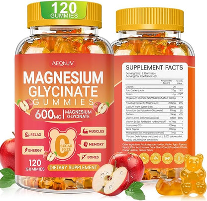 Magnesium Glycinate Gummies 600mg High Absorption, Magnesium Glycinate for Women and Men with Vitamin D, B6, and CoQ10 for Adults & Kids, Magnesium Supplement for Calm Support & Sleep, 120 Count