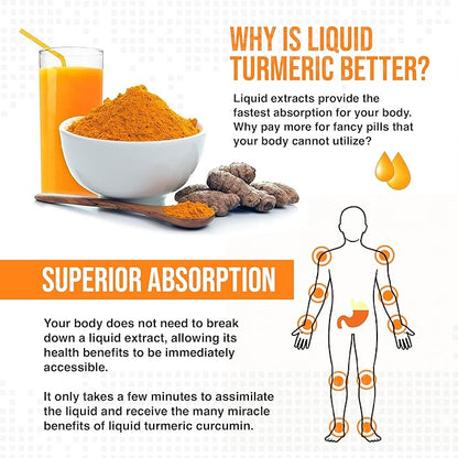 Advanced Liquid Turmeric – High Absorption Curcumin with Black Pepper & Vitamin D3 for Maximum Bioavailability – Joint, Inflammation & Immune Support – 20 fl oz