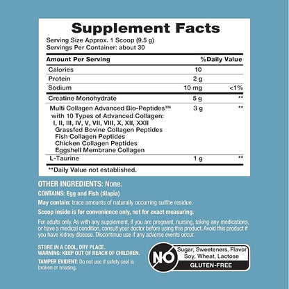 NeoCell Creatine Monohydrate Powder | 30 Servings | with Multi Collagen Peptides | Unflavored | for Women and Men