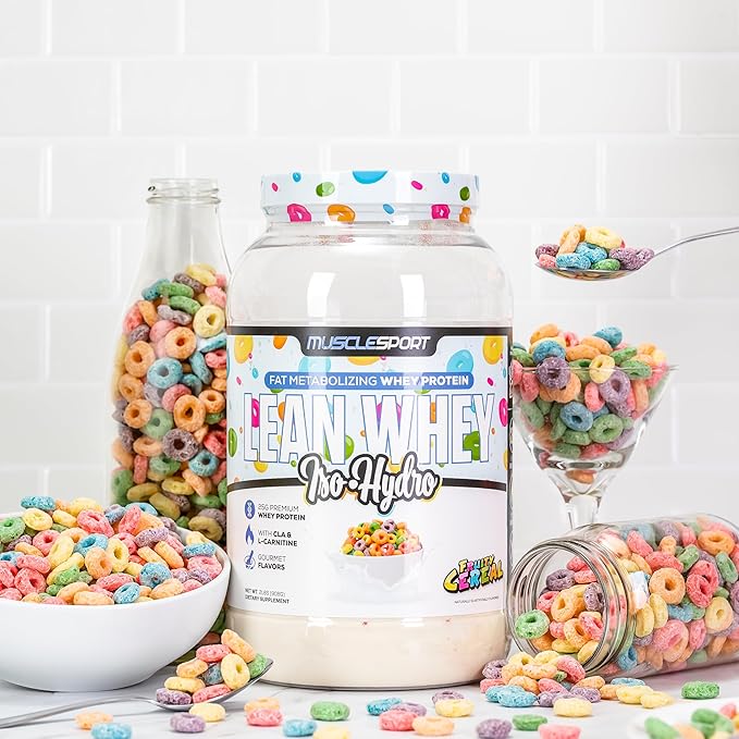 MuscleSport Lean Whey Revolution™ Protein Powder - Whey Protein Isolate - Low Calorie, Low Carb, Low Fat, Incredible Flavors - 25g protein per scoop (2lb, Fruity Cereal)