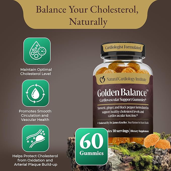 Golden Balance Turmeric Gummies - Turmeric and Ginger Supplement with Black Pepper Extract - High Absorption Turmeric Curcumin Supplement Gummies - Cholesterol Support & Heart Health Turmeric Gummies