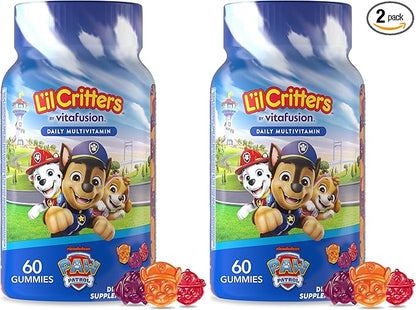 L’il Critters Paw Patrol Gummy Vites Daily Gummy Multivitamin for Kids, Vitamin C, D3 for Immune Support Cherry, Orange and Blueberry Flavors, 60 Gummies (Pack of 2)