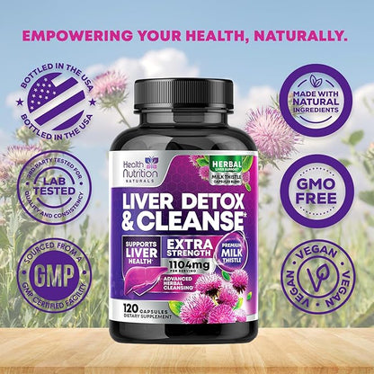 Gentle Liver Cleanse Detox & Repair Formula - Advanced Liver Support Supplement with Silymarin Milk Thistle, Dandelion Root, Artichoke Extract, Turmeric, Choline, & Beetroot - 120 Veggie Capsules