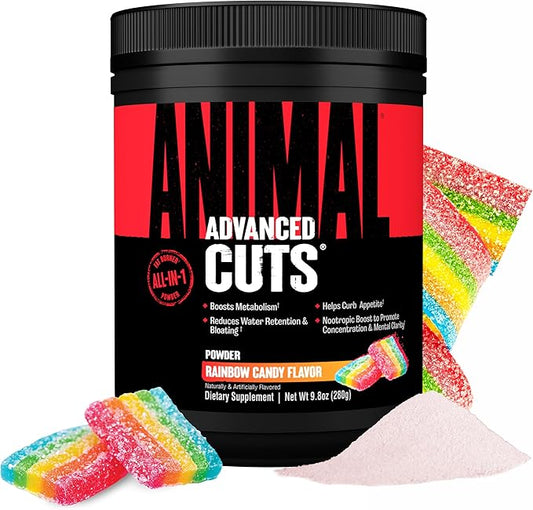 Animal Cuts Thermogenic Fat Burner Powder - Weight Loss for Women and Men for Metabolism, Energy, Focus, and Nootropic Brain Support with Ketones Appetite Suppressant - New Rainbow Candy Flavor