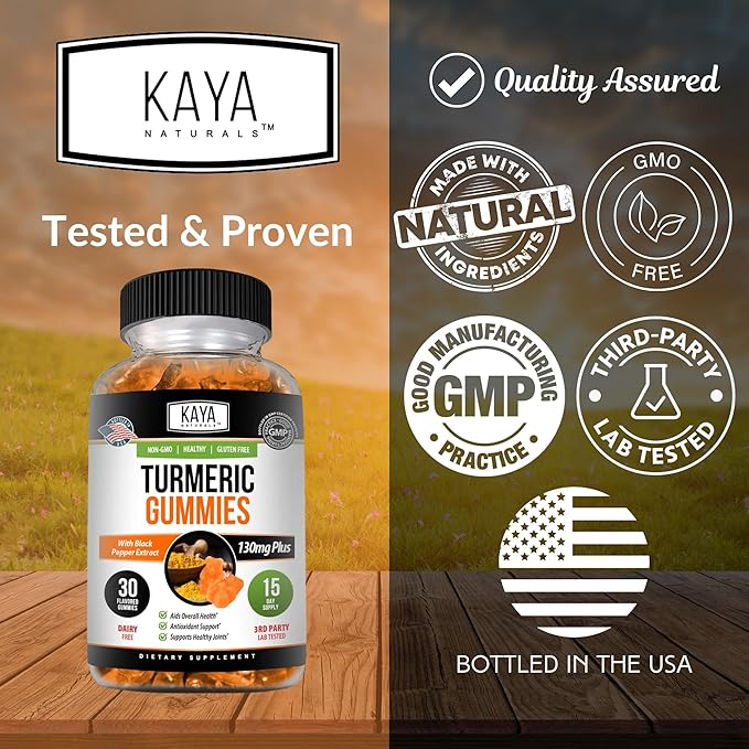 Kaya Naturals Turmeric Supplements Gummies - Pure Nature Turmeric Curcumin -Turmeric Ginger Gummies - 30 Count Gummy - Turmeric with Black Pepper Extract (Pack of 2)
